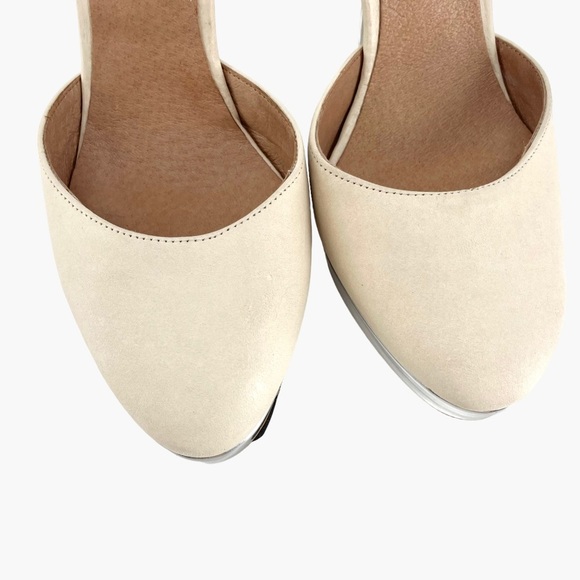 Free People Mix and Mingle Suede Silver Mirror Platform Heels - Picture 2 of 10